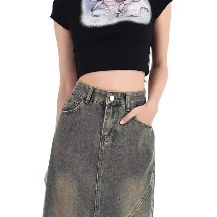 Jupe en jean taille haute rétro pour femmes