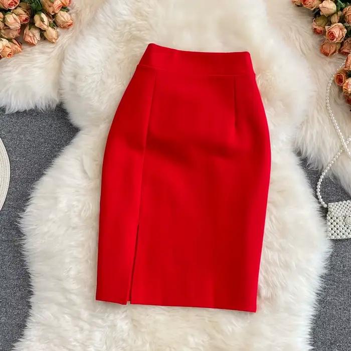 Jupe femme solide taille haute travail
