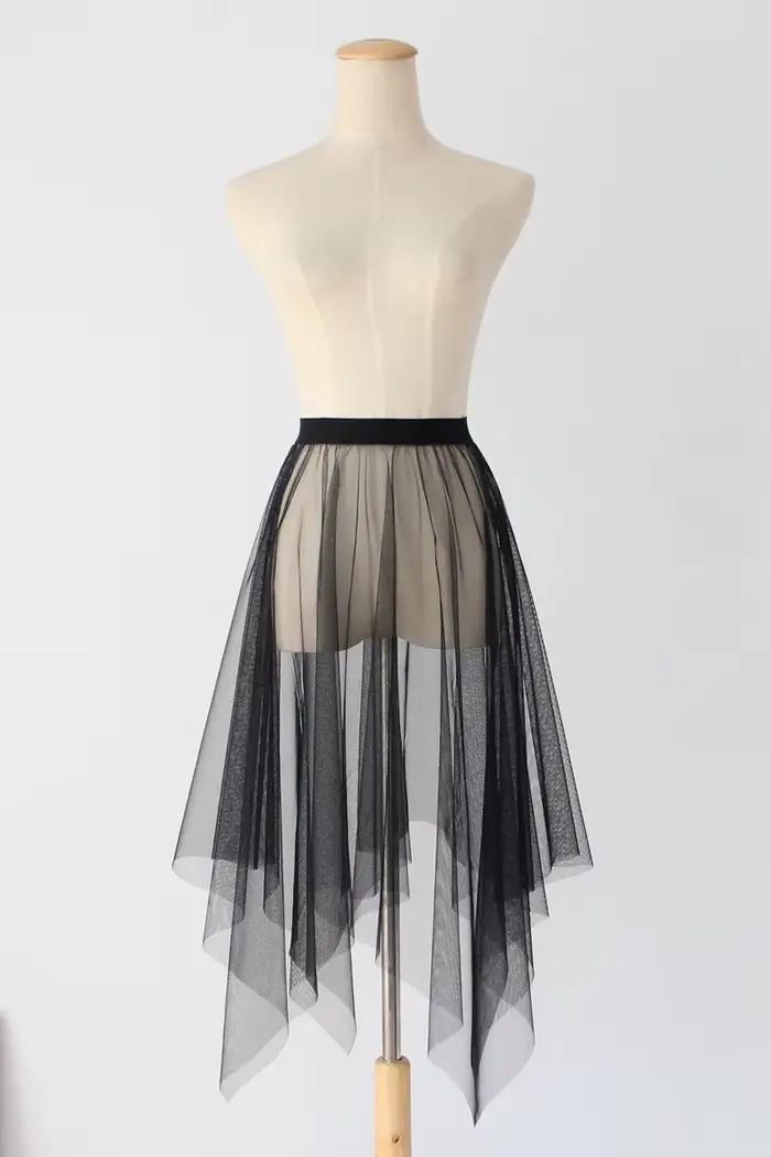 Jupe longue noire blanche en Tulle et dentelle pour femmes