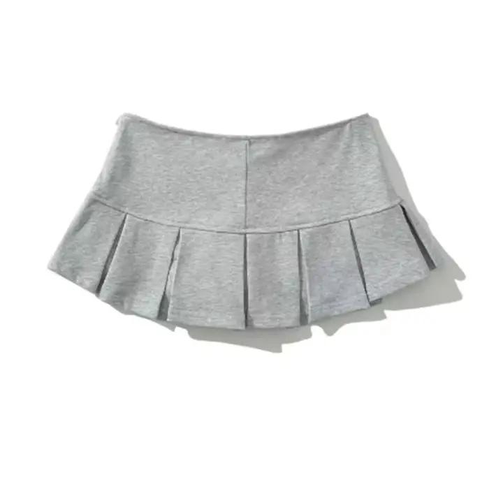 Mooyufon tissu Y2K Mini jupe femmes taille basse large plissé gris clair Sexy Vintage a-ligne
