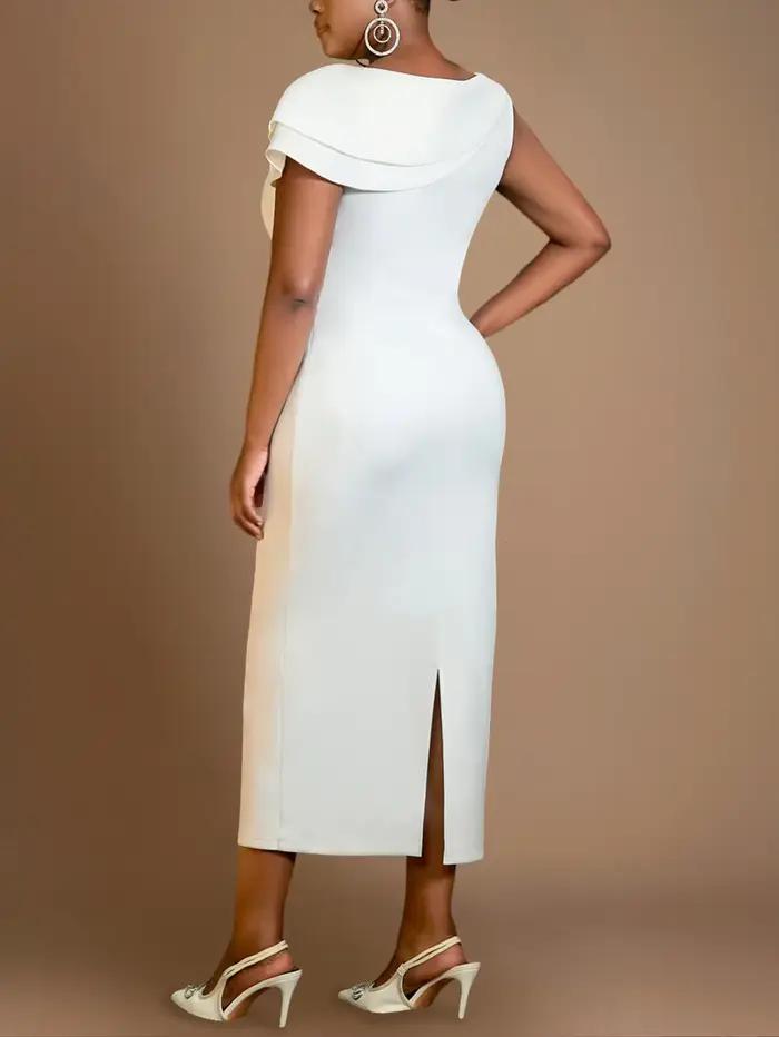 Robe mi-longue blanche à manches courtes pour femmes