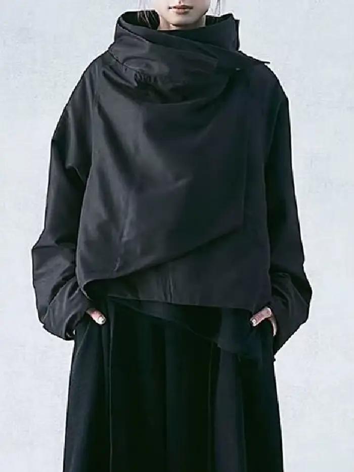 Veste d'automne pour femmes, col haut, manches longues, coupe ample, manteau, couleur unie, asymétrique, Cool, vêtements d'extérieur pour femmes