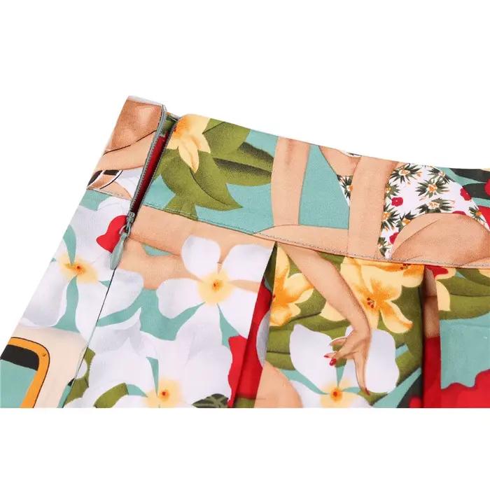 SISHION voiture et filles imprimé fleuri été jupe plissée avec nœud SS0012 taille haute Vintage coton femmes jupe avec poches