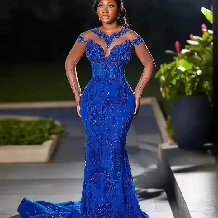 Robe de bal Aso Ebi bleu royal