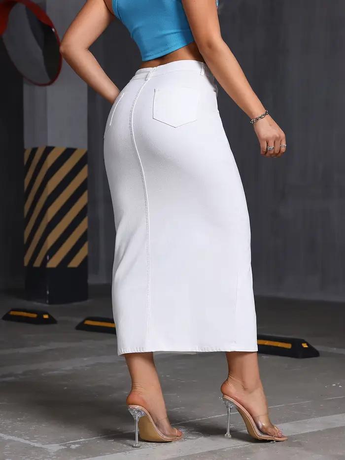 Nouvelle jupe trapèze mi-longue pour femme avec fente, style simple