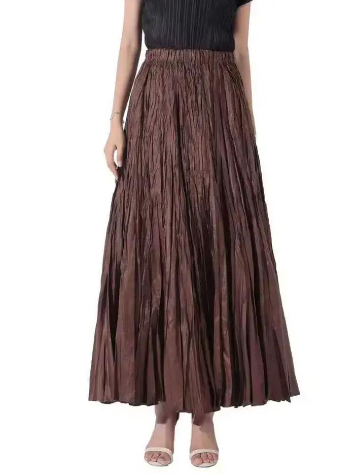 LANMREM-Jupes longues plissées pour femmes, taille haute élastique, couleur unie, vêtements de fête élégants, nouvelle collection été automne 2025, 2DA7890