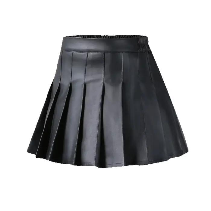 Jupe plissée en cuir PU pour filles