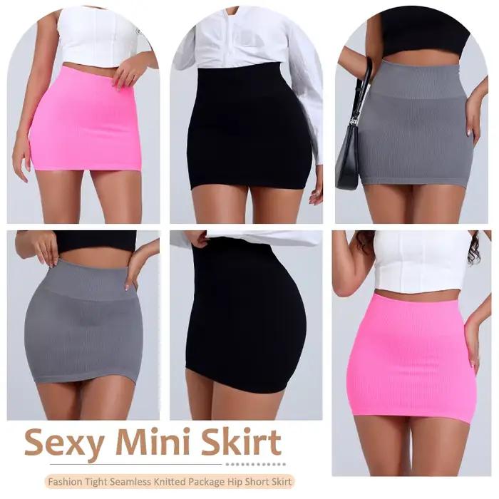 Femmes basique élastique taille haute moulante crayon Mini jupe décontracté été côtelé tricot paquet hanche
