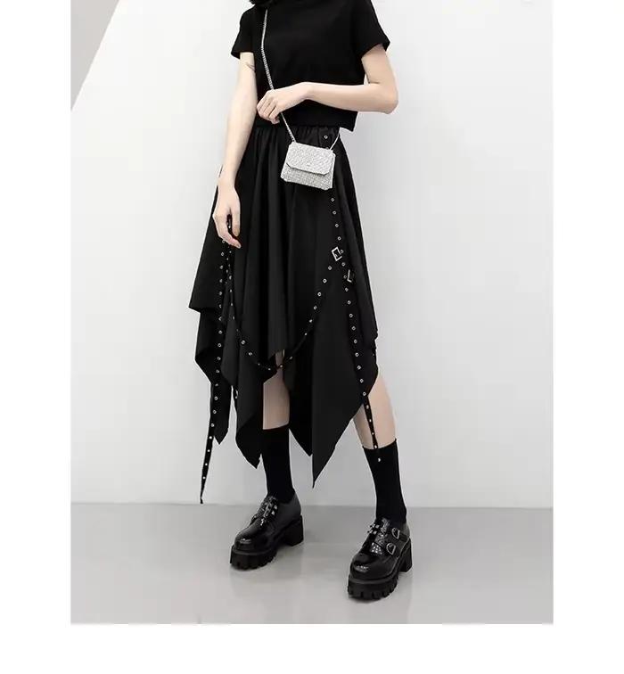Jupe Longue Irrégulière pour Fille, Tenue Gothique de Longueur Moyenne, Style Punk, Y2k, Nouvelle Collection
