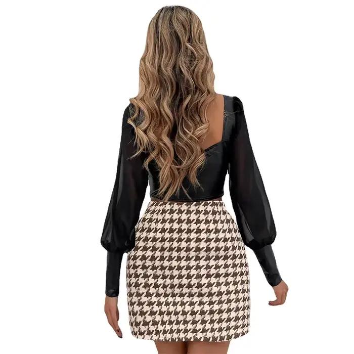 Printemps automne Y2K Sexy mode taille haute pied-de-poule a-ligne jupe femmes décontracté Vintage Plaid dame coréenne mince femme hanche jupes