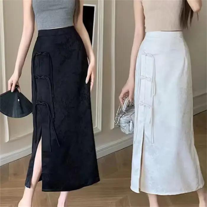 Jupe fendue noire Vintage pour femmes