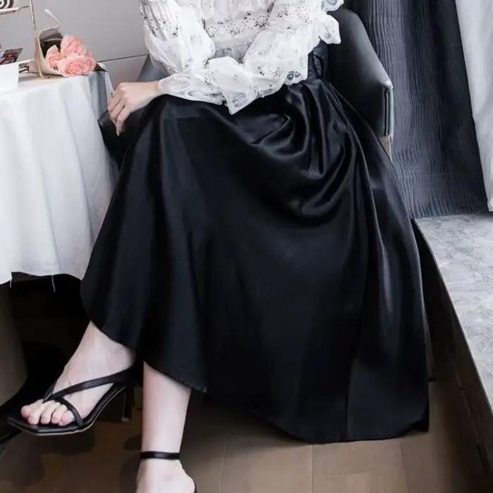 Jupe midi noire taille haute pour femme