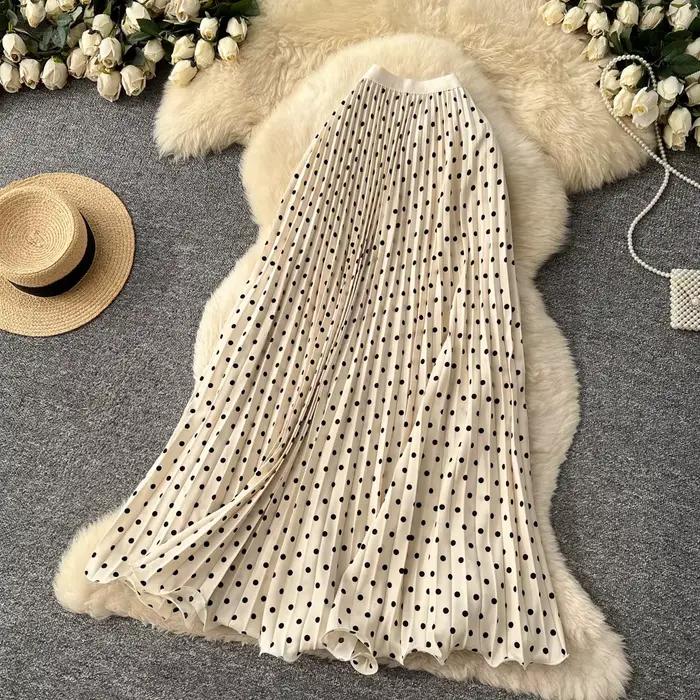Jupes longues plissées à pois style coréen pour femmes