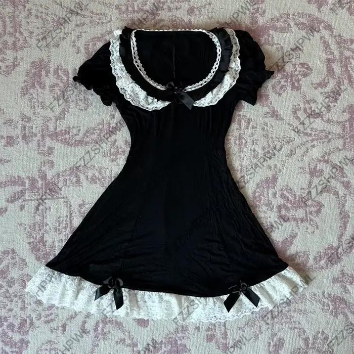 Y2K Dres coréen doux style sous-culture dentelle Harajuku a-ligne jupe Rock Goth Streetwear nœud papillon robe Punk