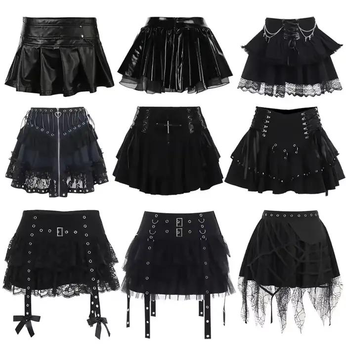 Mini-jupes gothiques noires taille haute pour femmes, nouvelle collection 2026, style Y2K, Harajuku, punk, goth, dark, grunge, streetwear, vêtements féminins