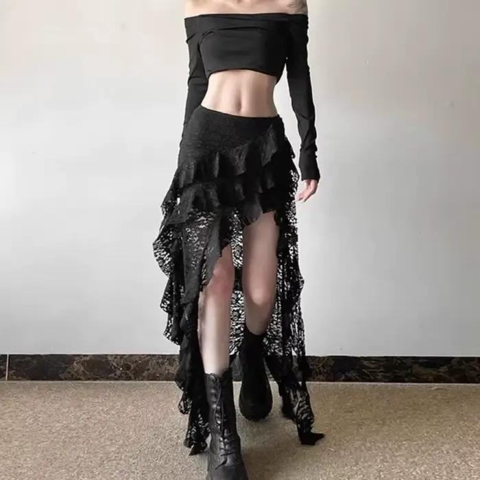 Jupe gothique des années 2000 pour femmes, polyester, dentelle, haute taille, style Y2K, streetwear, Gyaru, hip hop, jupe décontractée et esthétique