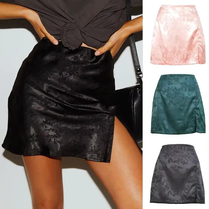 Jupe fendue en satin jacquard pour femme