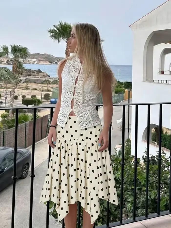 Jupe midi élégante à pois pour femme HH