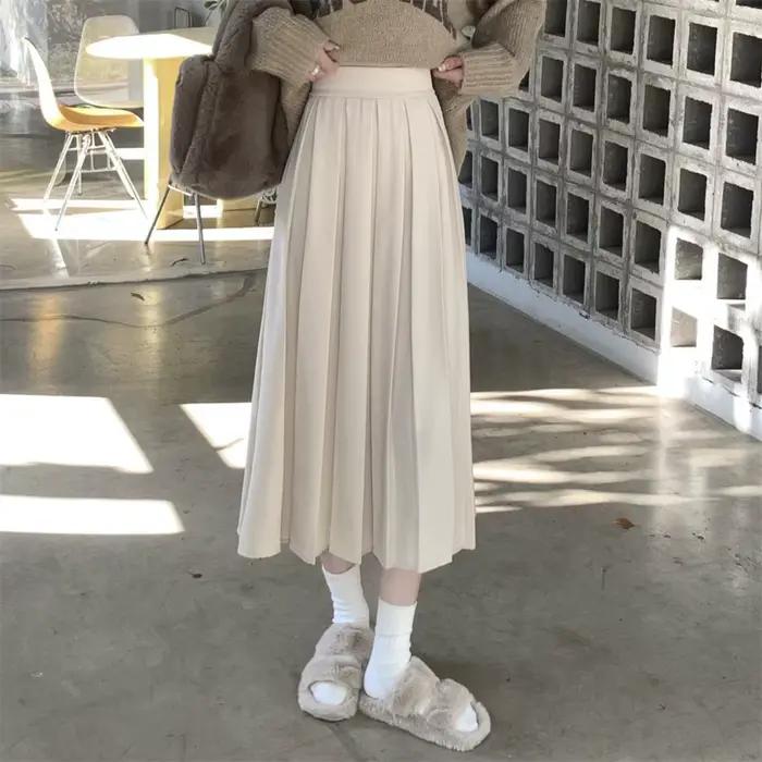 Jupe longue plissée noire de style coréen pour femmes