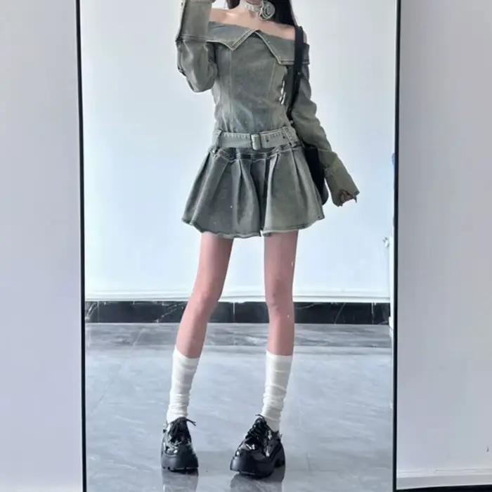 Robe en jean à manches longues et jupe courte pour femmes