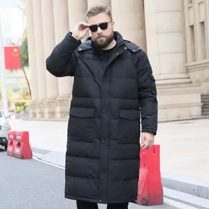 Doudoune blanche Extra longue pour homme, manteau épais Cargo noir à capuche, chaud, grande taille 6XL 7XL 8X 9XL 10XL, hiver 2023 86%
