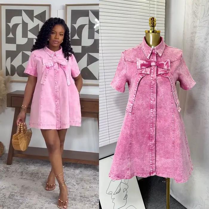 Robe Femme Mi-longue Coupe Évasée Y2K Streetwear Manches Courtes Nœud Élégante Épissée Soirée Travail 2026