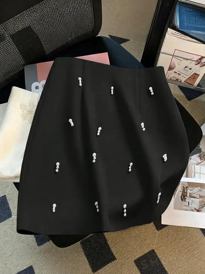 Jupe mini trapèze taille mi-haute pour femme avec perles