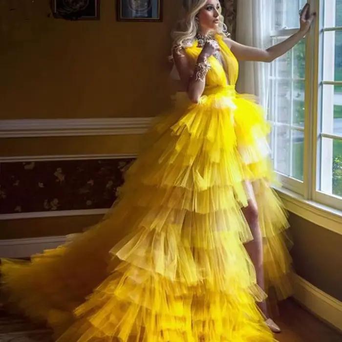 Robes de bal dorées 2026 pour femmes, robes de soirée formelles élégantes, courtes devant, longues derrière, plissées, vestidos de gala, robes de soirée de remise de diplôme