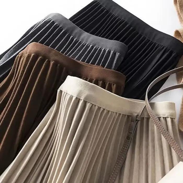 Jupe en laine épaissie marron pour femme