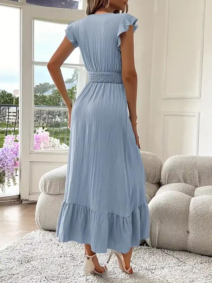 Robe longue d'été pour femmes à manches courtes, volants, sexy, élégante, col en V, robe maxi pour les vacances