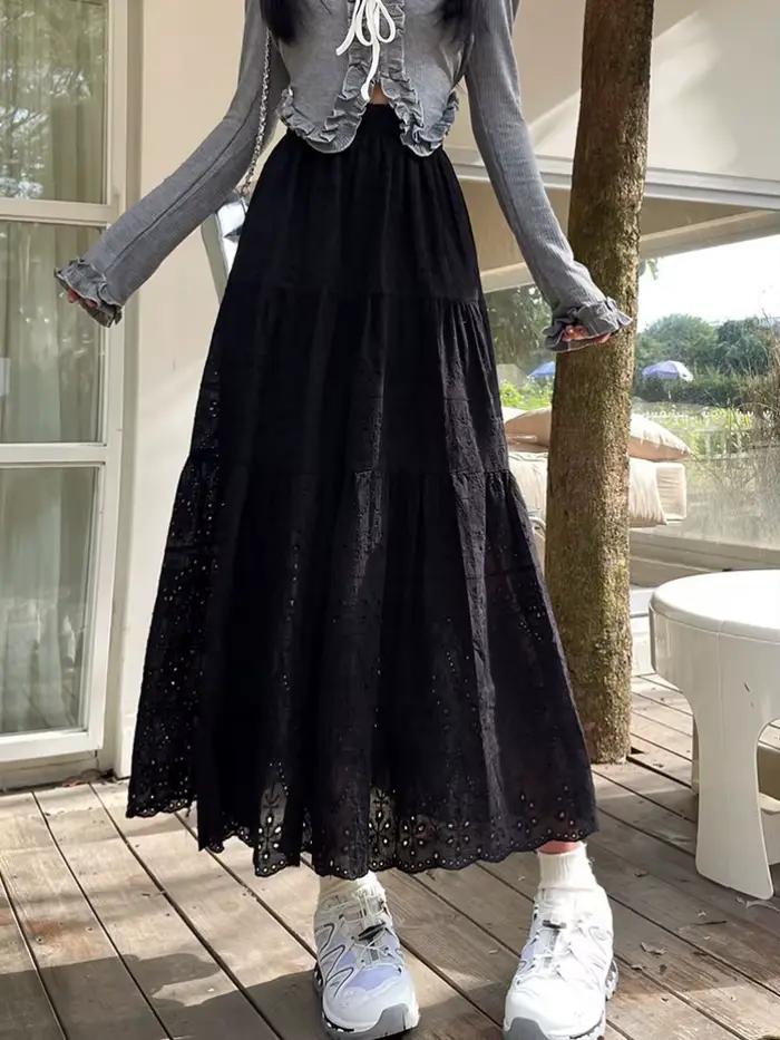 Jupe mi-longue en coton plissé pour femme