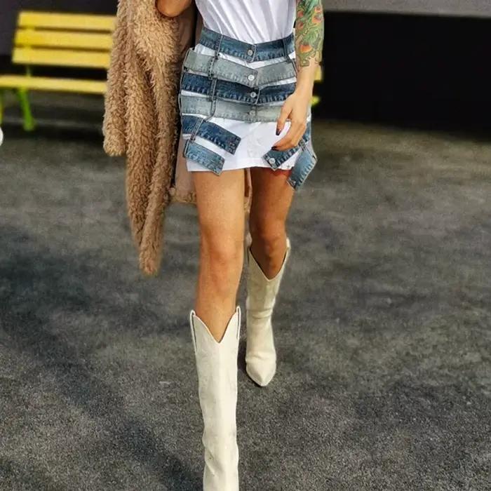 TWOTWurea YLE-Mini jupe asymétrique pour femme, vêtement sexy, taille haute, grande taille, patchwork, à la mode, 2024
