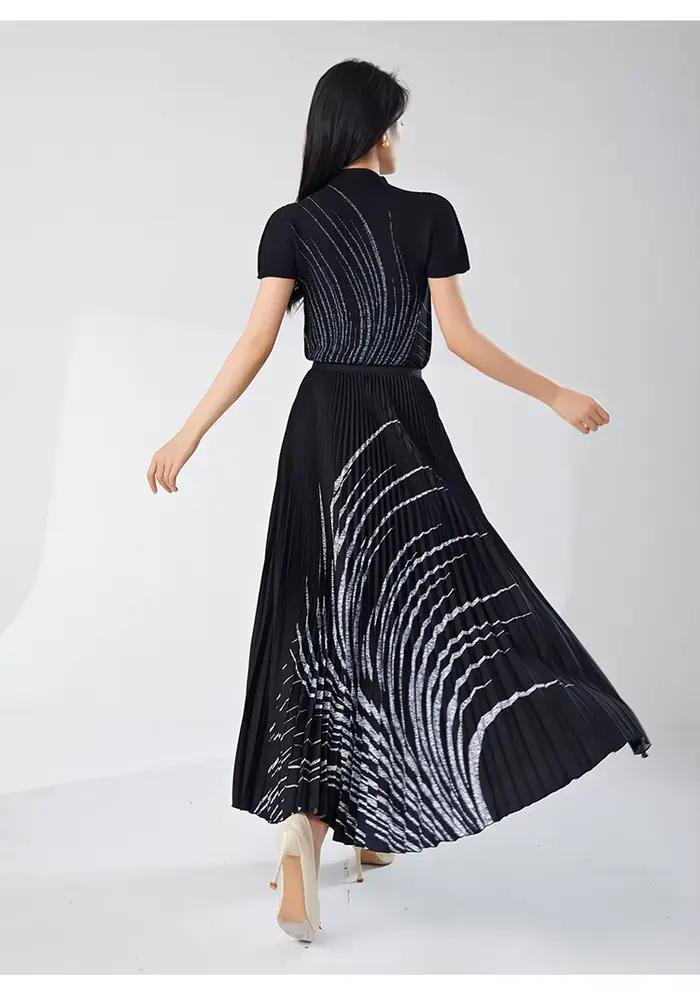 Ensemble haut et jupe plissés pour femme