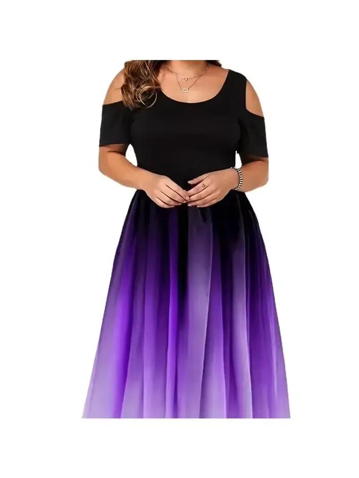 Robe longue à imprimé arc-en-ciel élégante en polyester pour femmes grandes tailles occasions spéciales soirée星空彩虹印花长裙女士大码优雅场合晚会专用