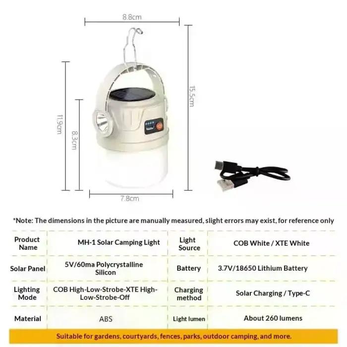 Lumière de Camping longue Endurance à énergie solaire, Supports de charge de Type C, lumière de tente Portable d'extérieur, crochet de lumière de secours