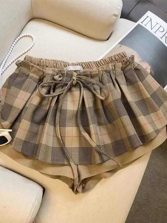 Jupe à carreaux taille basse style doux pour femmes