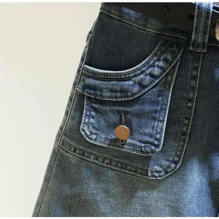 Jupe courte en jean bleu pour femme, mini jupe en jean avec poche, fermeture éclair, taille haute, sexy, rond, premium, V