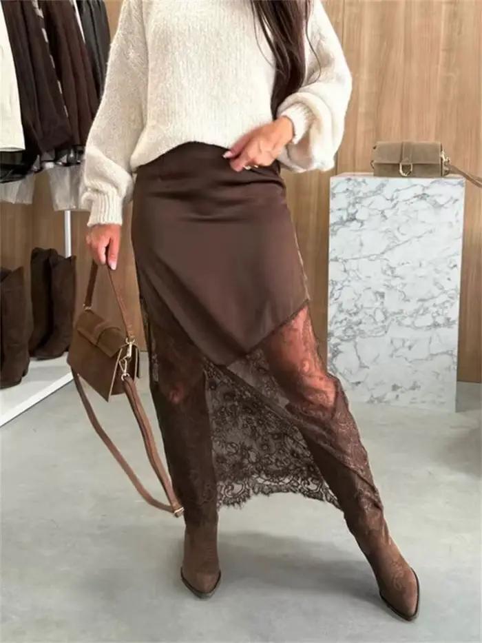 HH été dentelle jupes pour femmes élégant mode Patchwork taille haute mince dentelle Maxi jupes Sexy dame fête Club Boho jupe
