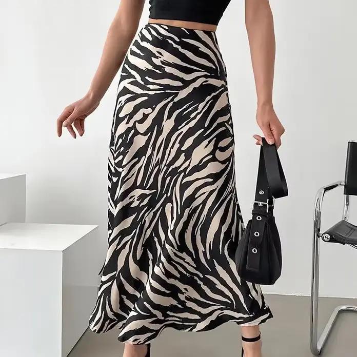 Jupe longue femme taille haute coupe ajustée imprimé zèbre