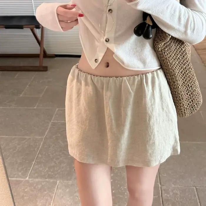 Jupe en coton et lin texturé respirant pour femme