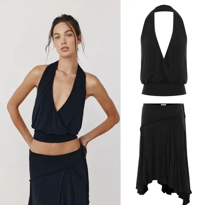 Jupe midi à taille basse avec lien ajustable