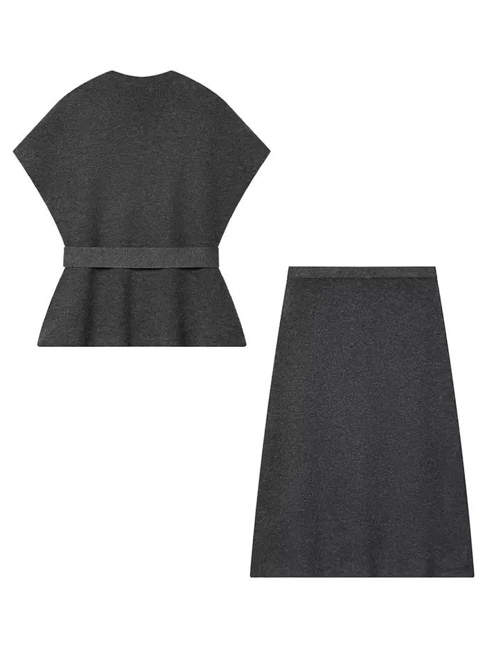 Ensemble jupe et cardigan court en maille pour femme HH