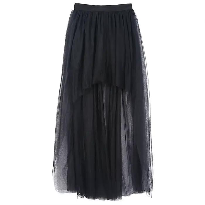 Jupe tutu élégante en tulle noir à ourlet asymétrique pour femme