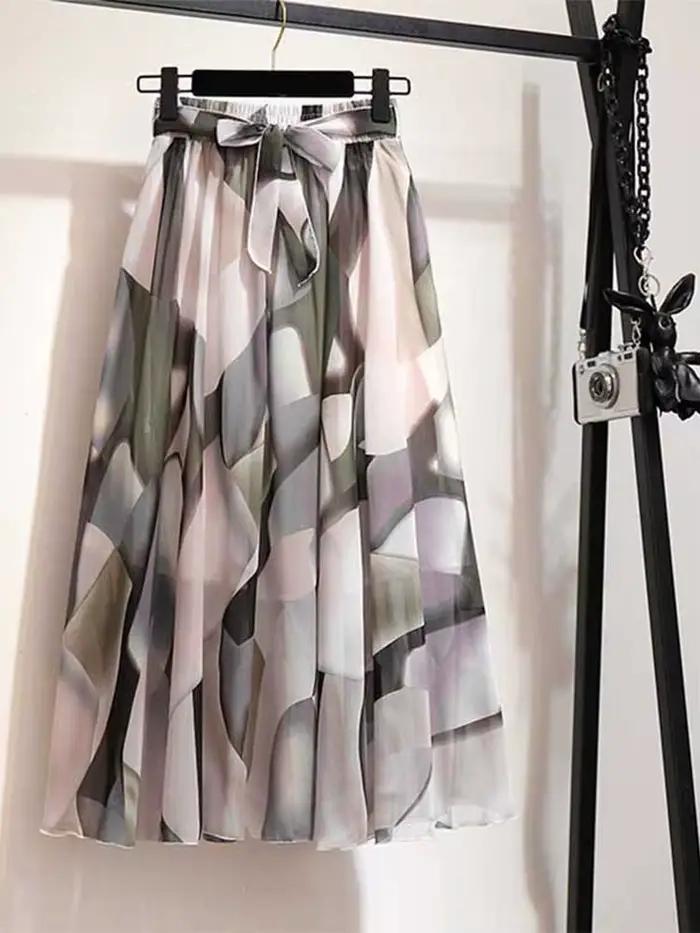 Jupe longue femmes pour printemps été dame Style coréen blanc noir en mousseline de soie soleil école taille haute