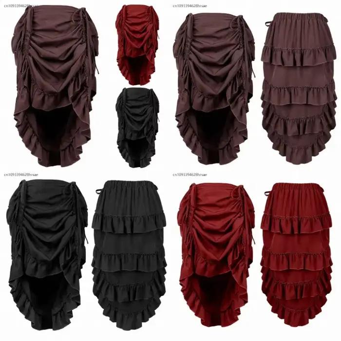 Jupe de pirate pour femme, style Renaissance Gothique Médiéval, asymétrique, à volants, irrégulière, pour Mascarade, Cosplay, Victorien, Punk