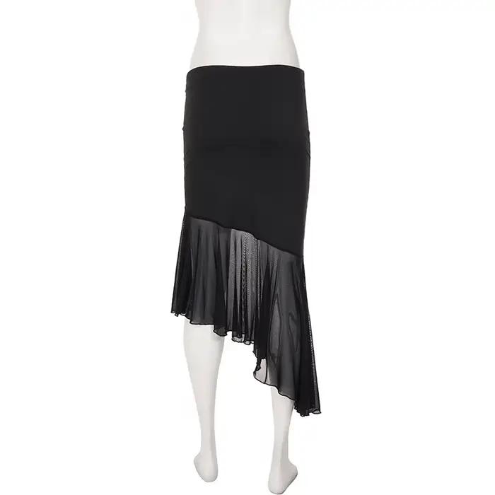 Jupe midi asymétrique noire en maille