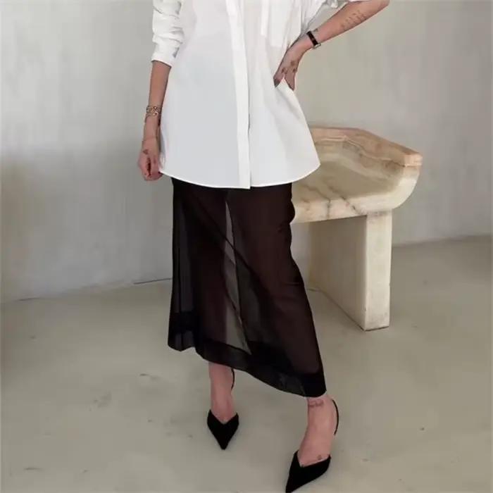 Hirigin Jupe midi superposée en maille transparente pour femme