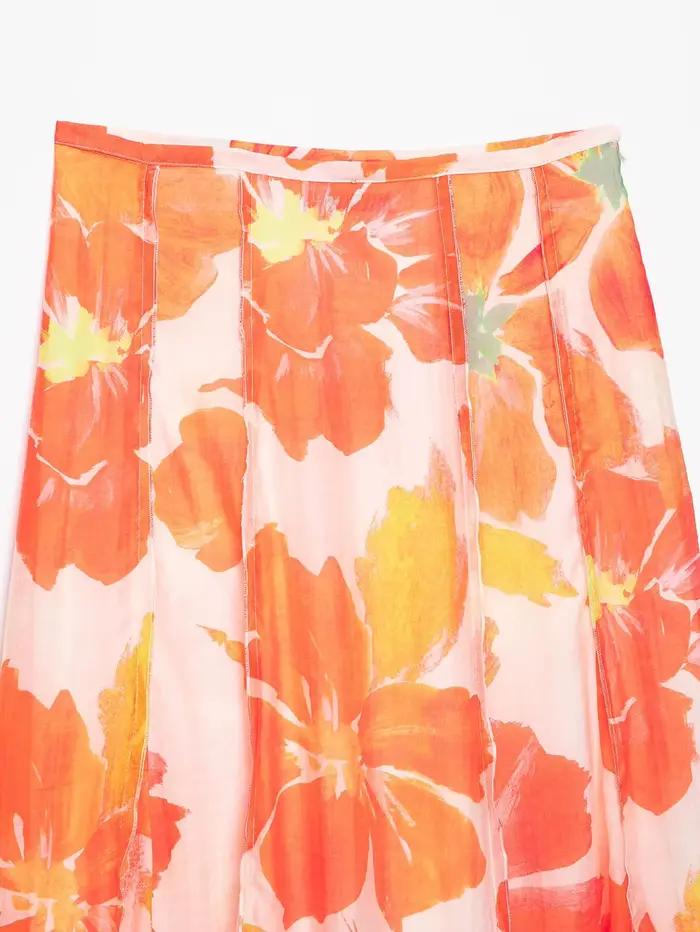 ZEAINS Nouvelle Collection Été 2026 – Jupe Mi-Longue Évasée Imprimée Fleurs Style Vacances pour Femme