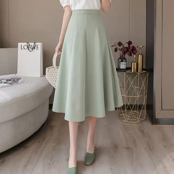 Vêtements une ligne vert femmes jupe bureau Midi jupes formelles