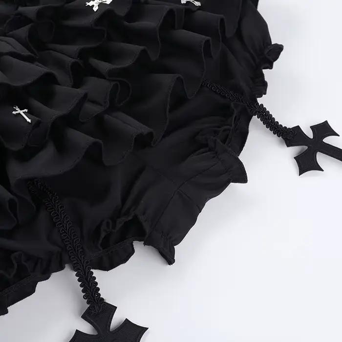 Jupes pour femmes, jupe courte à volants superposés avec breloques croisées, short intégré, jupe-short kawaii, style gothique punk coquette Y2K E-girl